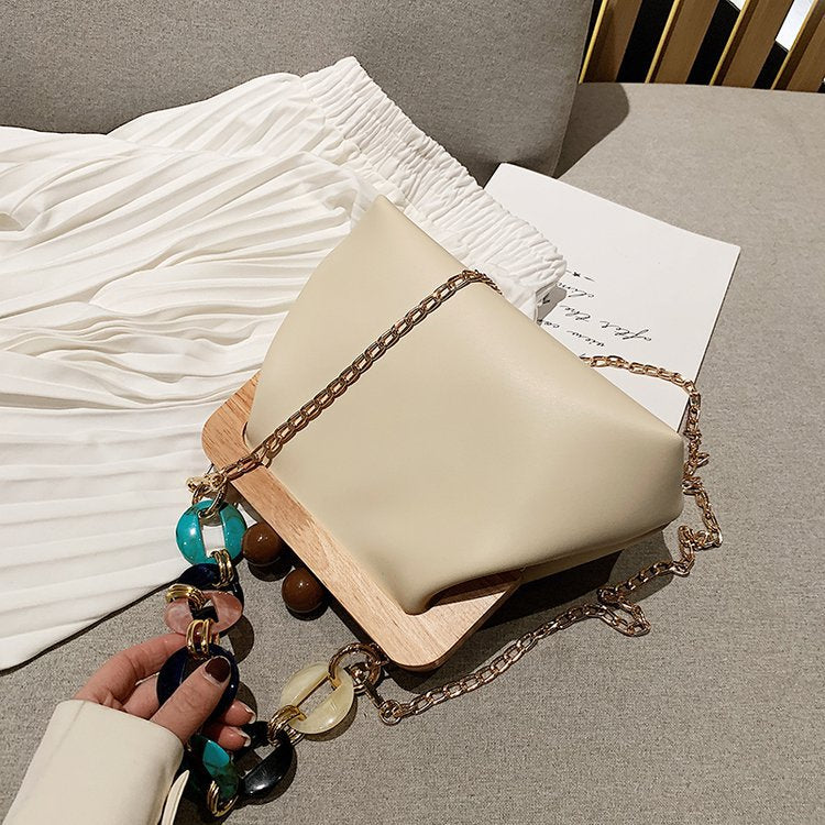 Women's Winter Korean Style Wooden Clip Chain Bags