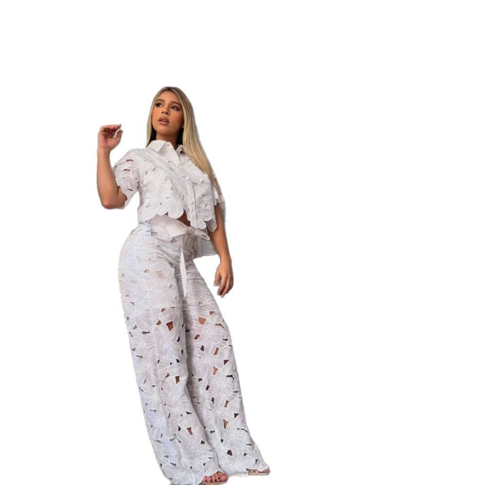 Women's Color Sexy Cutout Wide Leg Two-piece Suits