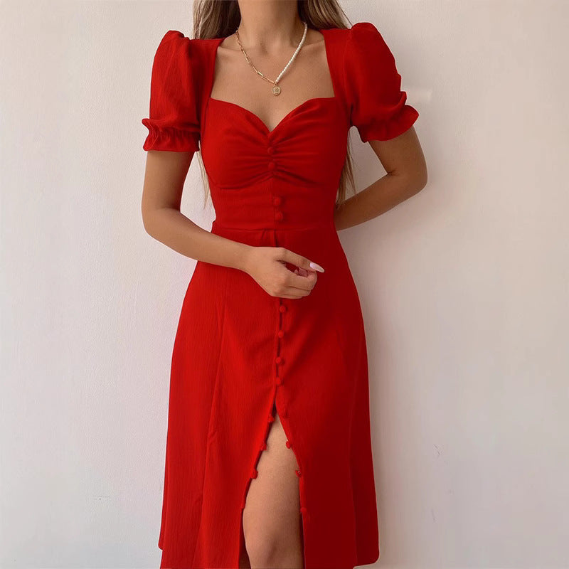 Cool Collar Single-breasted Elegant Midi Dress Dresses
