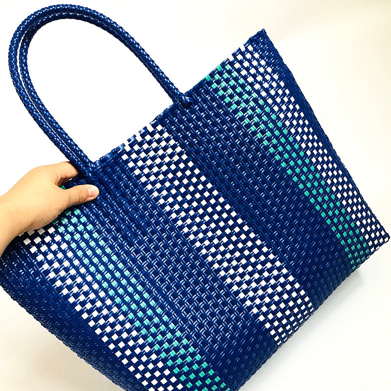 Women's White Plastic Woven Vegetable Basket Pet Shoulder Bags