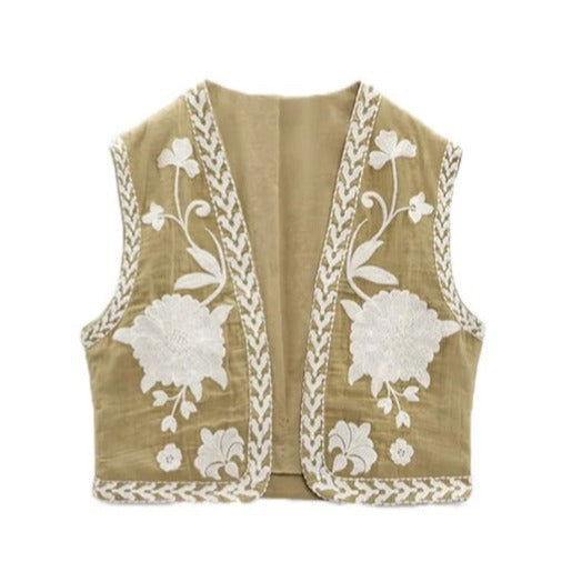 Women's Embroidered Light Blue Fashion Outer Wear Vests