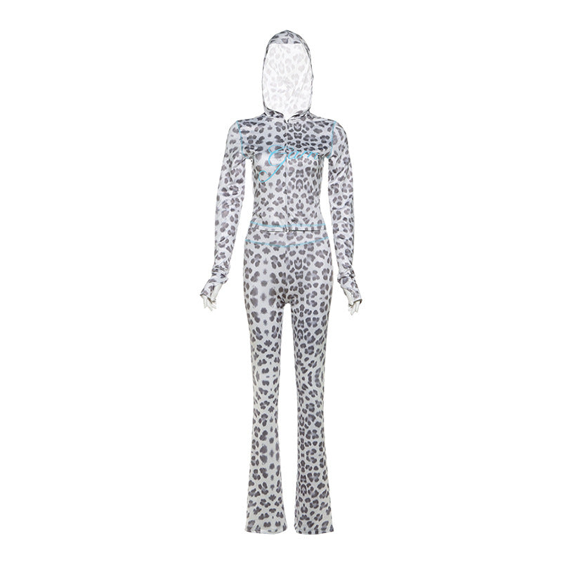Women's Summer Printed Hooded Leopard Print High Waist Suits