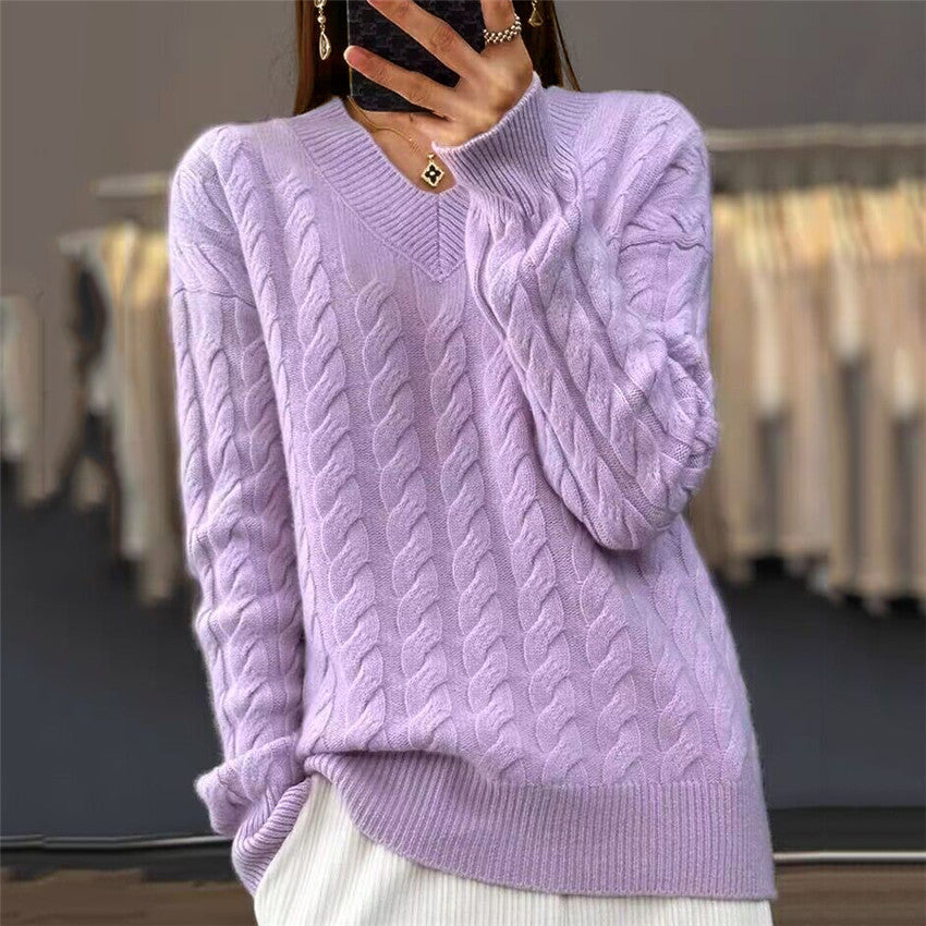 Women's Solid Color Long-sleeved Twisted Pullover Sweaters