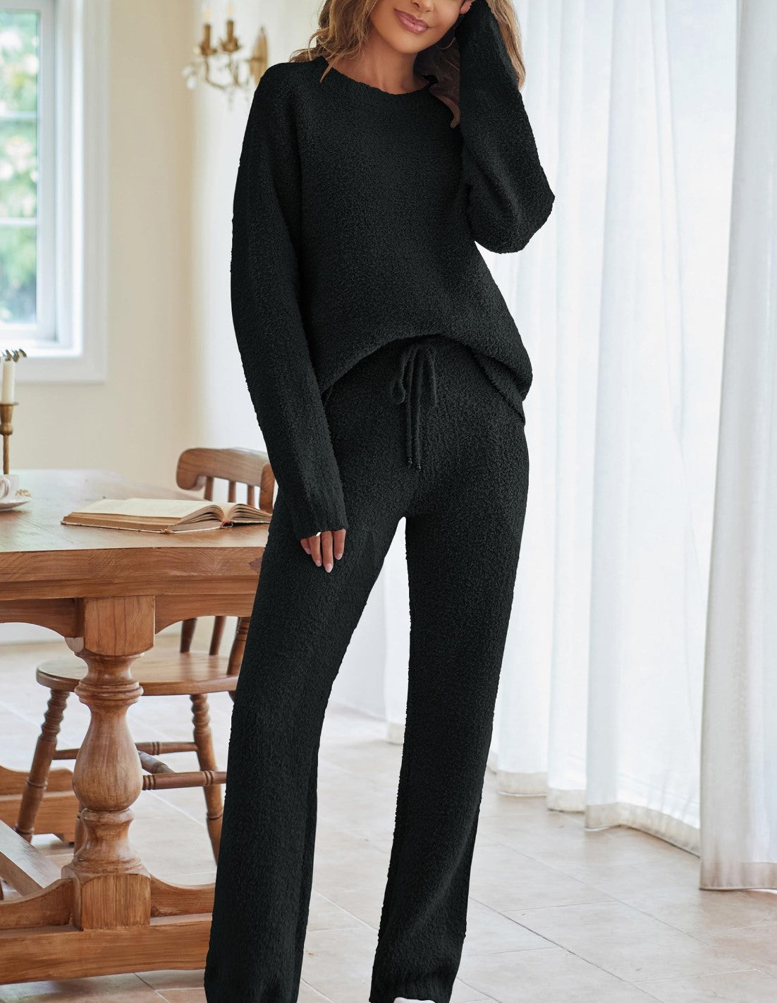 Women's Round Neck Long Sleeve Trousers Thick Suits
