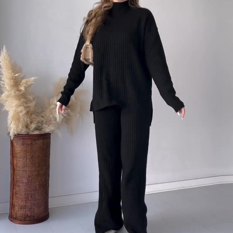 Color Crew Neck Casual Wide Leg Suits