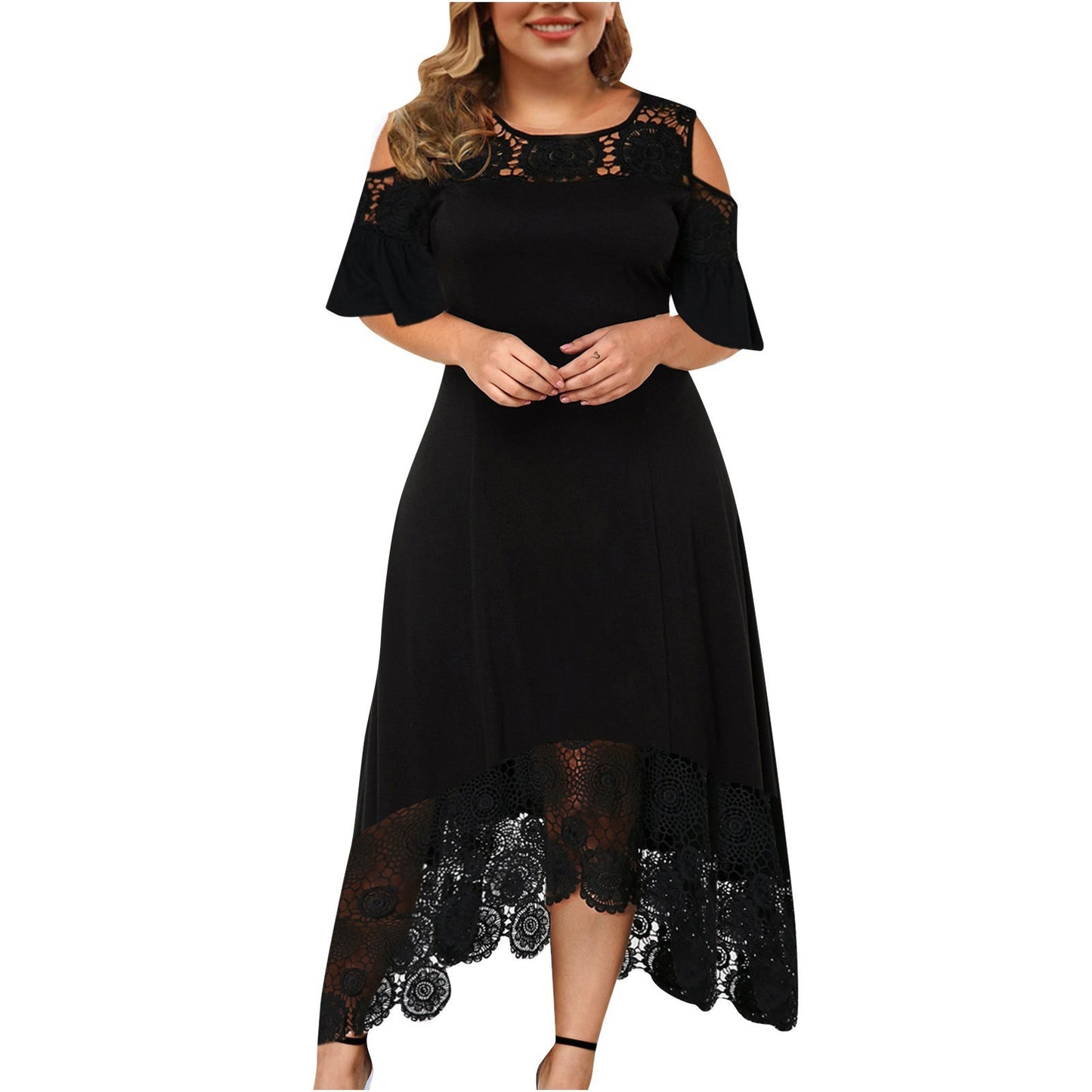 Color Chest Wrap Lace High Waist Dresses
