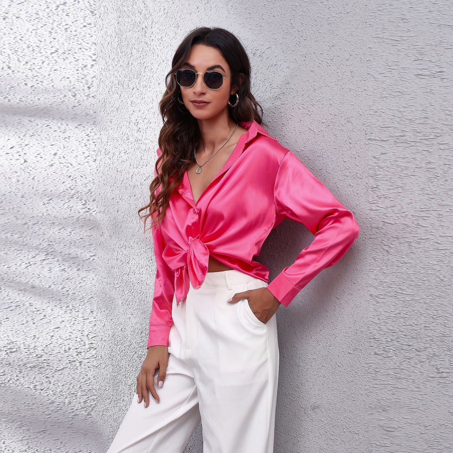 Women's New Popular Satin Shirt Long-sleeved Clothing