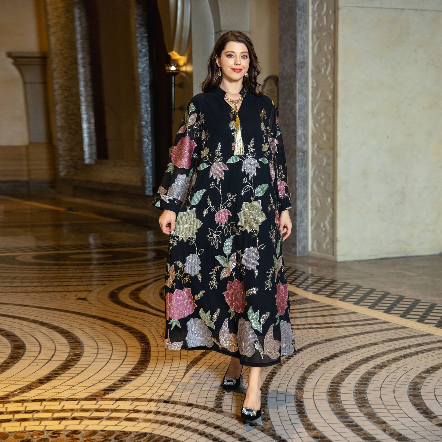 Women's Muslim Sequined Embroidered Robe Fashion Tassel Clothing