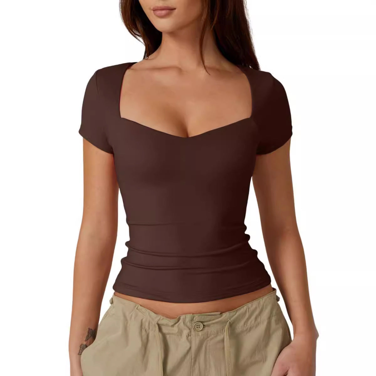 Women's Sleeve T-shirt Solid Color Slim Basic Shorts