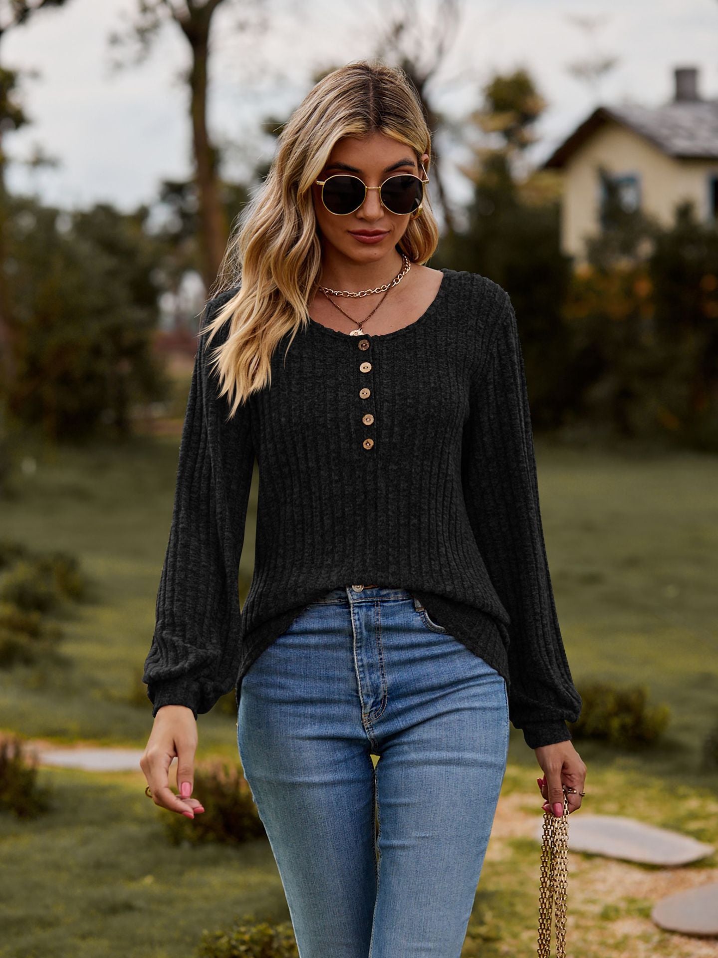 Women's Brushed Solid Color Buttons Stitching Long Clothing