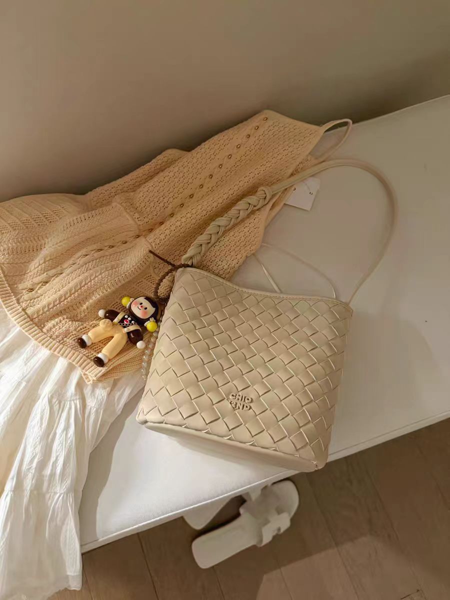 Women's South Style Owner Pearl Woolen Beige Crossbody Bags