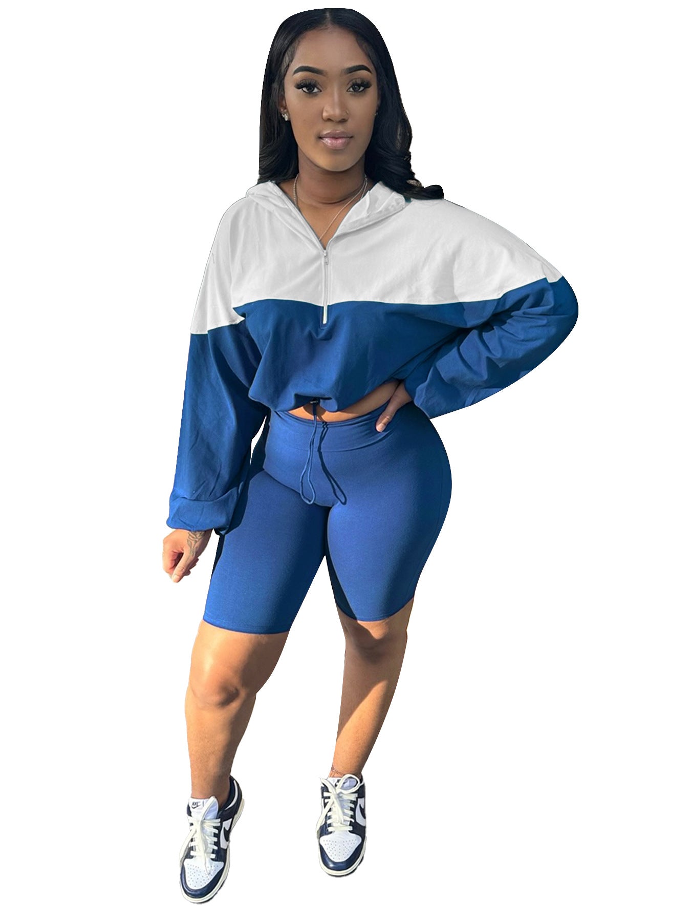 Women's Buckle Waist Contrast Color Long Sleeves Suits