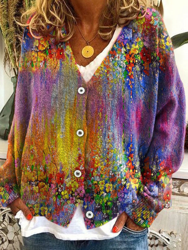 Classy Christmas Abstract Printing Casual Cloak Sweaters