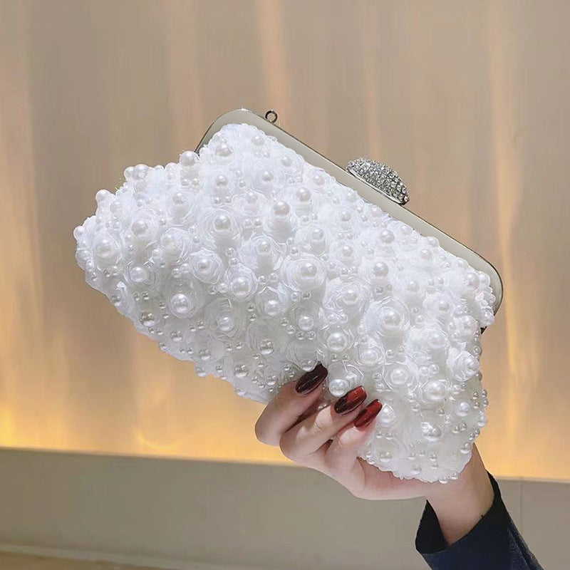 Women's Retro Pearl Dinner Beaded Clutch Wedding Evening Bags