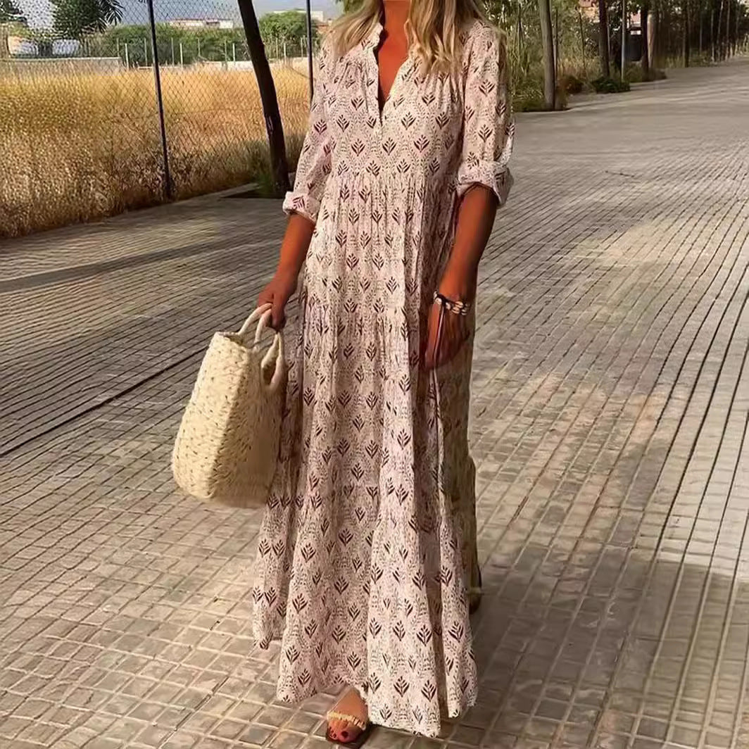 Beautiful Lady Retro Standing Collar Fashion Loose Plus Size
