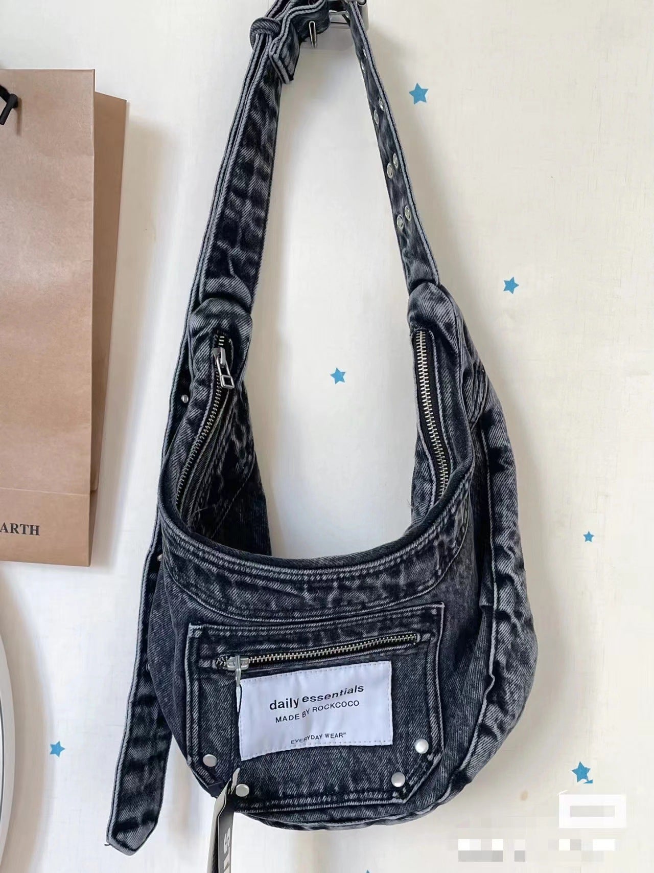 American Retro Washed Denim Commuter Hobos Crossbody Bags