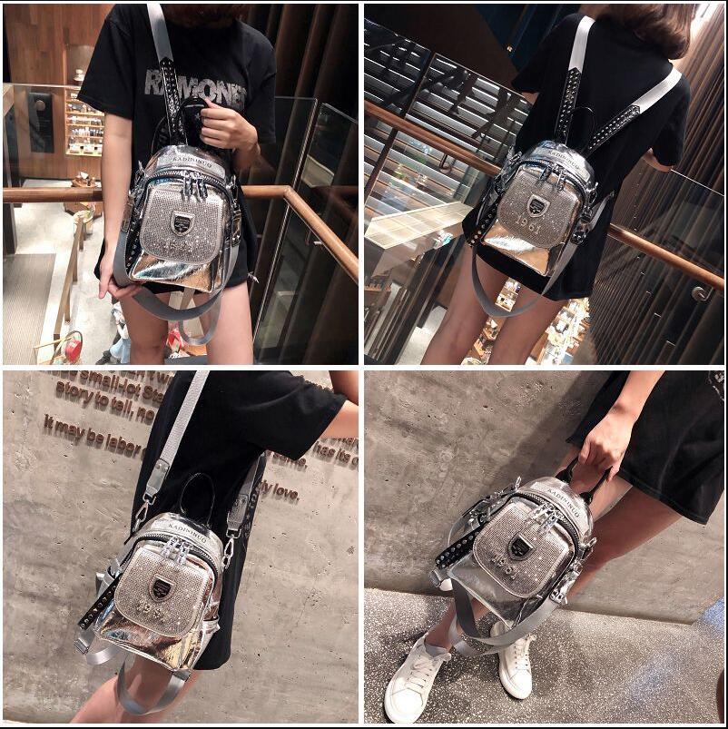 Women's Rhinestone Multipurpose Trendy Sier Soft Leather Bags
