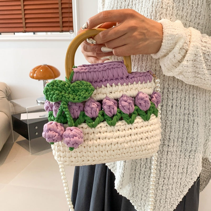 Tulip Hand-woven Homemade Strip Thread Material Finished For Women's Handbag