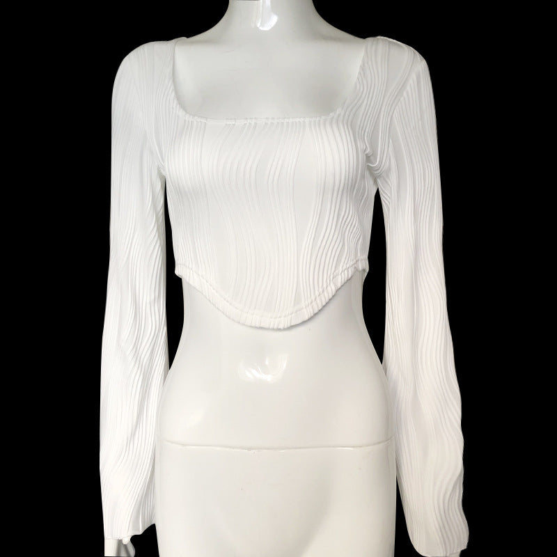 Women's Stitching Striped Flared Long Sleeve Sexy Tops