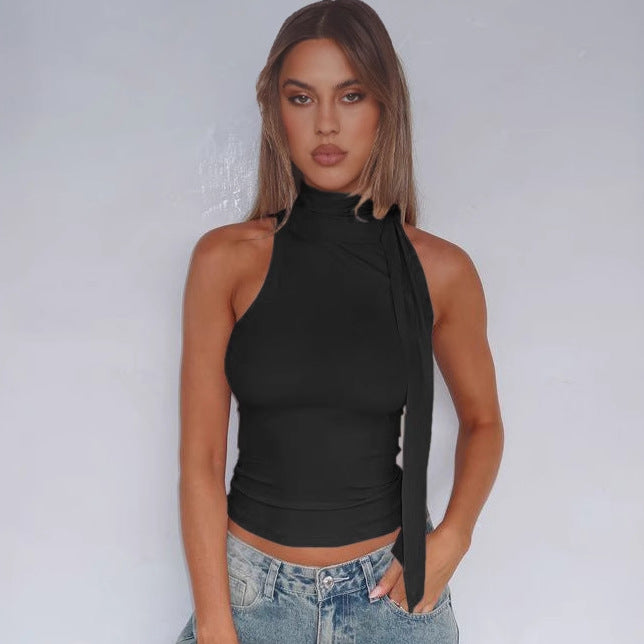 Women's Sexy Half Turtleneck Ribbon Comfortable Cold-shoulder Tops