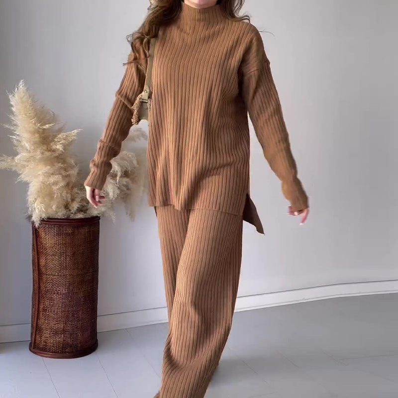 Color Crew Neck Casual Wide Leg Suits