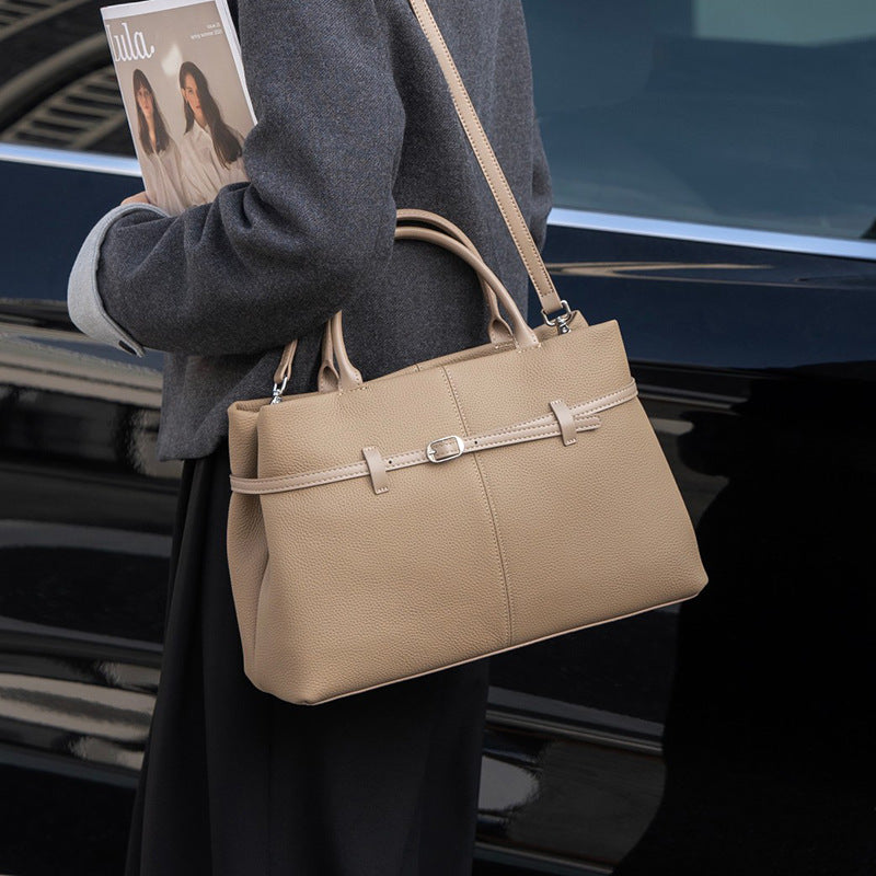 Women's Cow Leather Single Large Capacity Kelly Commuter Handbags