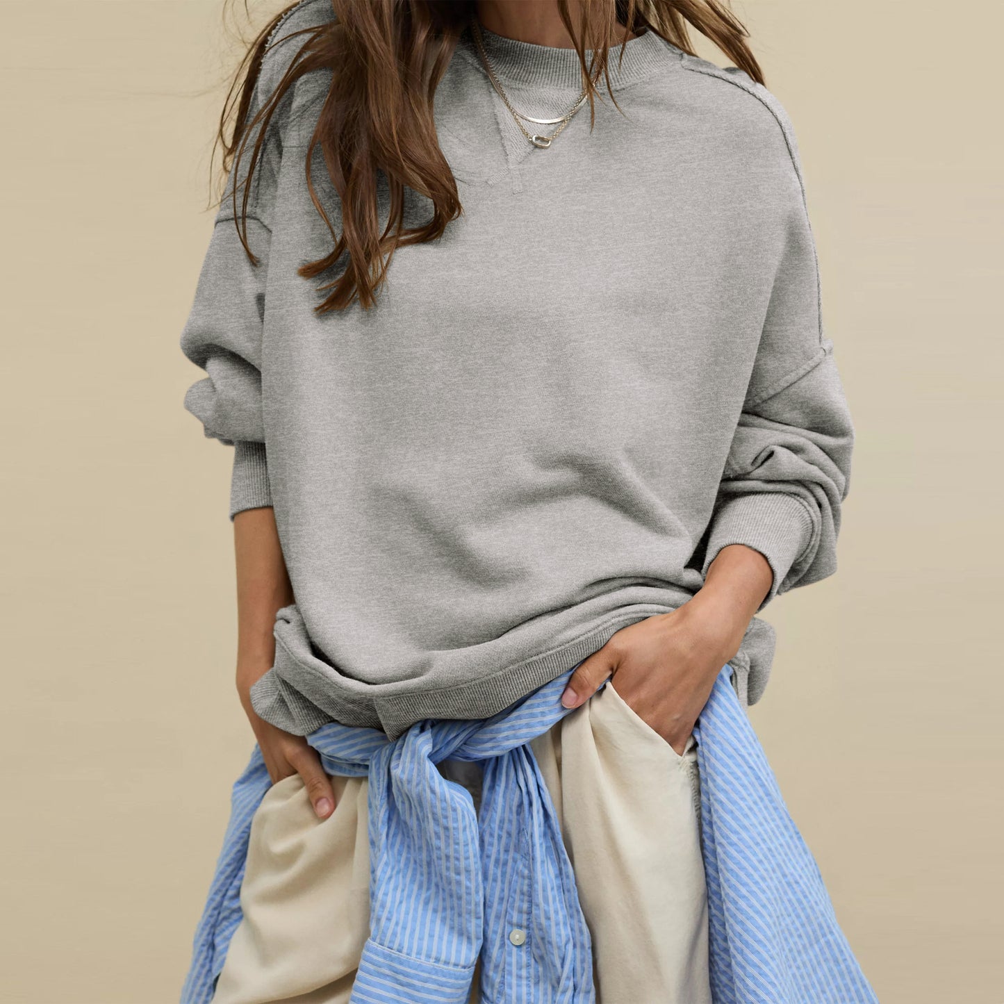 Women's Loose Casual Fashion Round Neck Commuting Sweaters