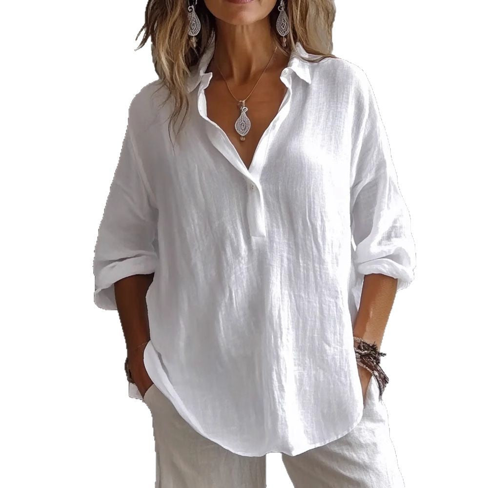 Women's Casual Loose Long Sleeve Linen Shirt Blouses