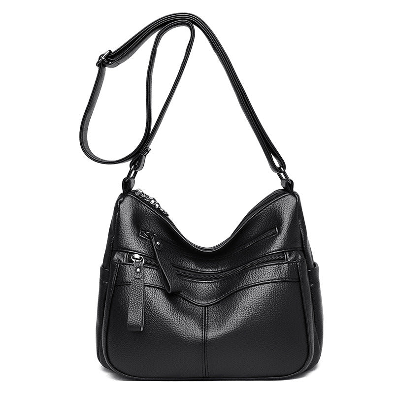 Women's Soft Leather Textured Mother-in-law Simple Crossbody Bags