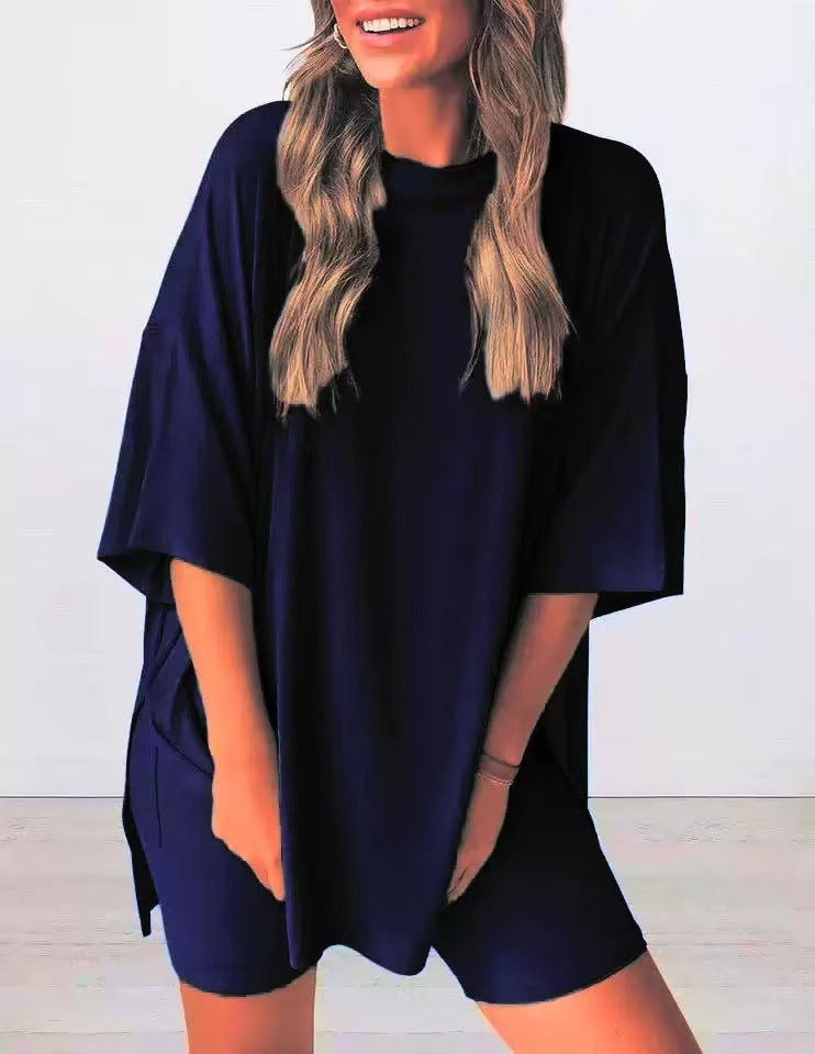 Loose Fashion Solid Color Casual Short-sleeved Suits