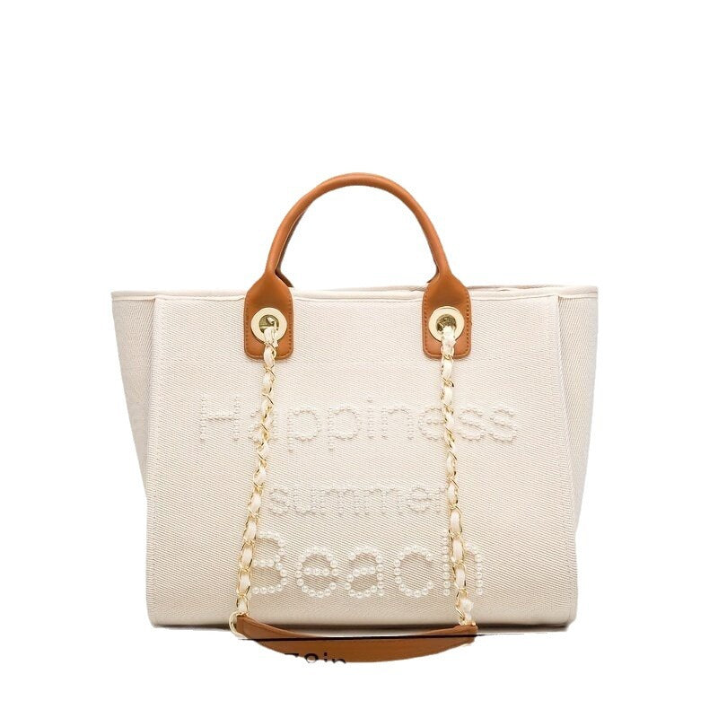 Women's Style Handmade Beads Embroidered Canvas Large Handbags