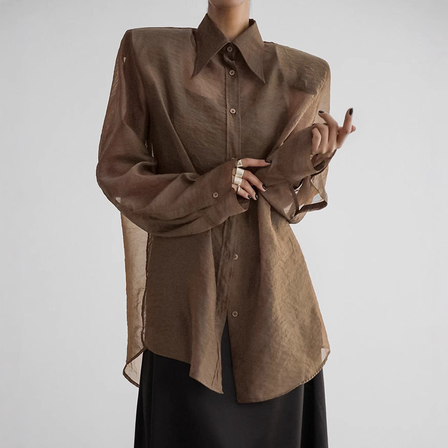 Women's Retro Yarn Loose Long Sleeve Shirt Blouses