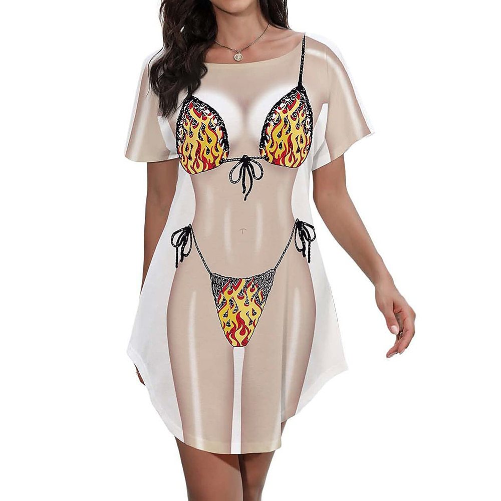 Women's Spoof Couple T-shirt Creative Girlfriends Beach Cover-up Skirts