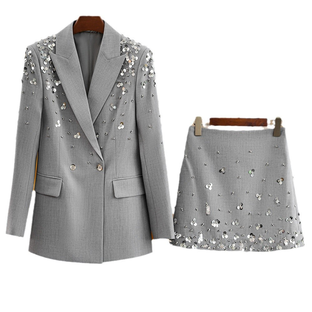 Gray Dress Beads Sequin Fashion Outfit Suits