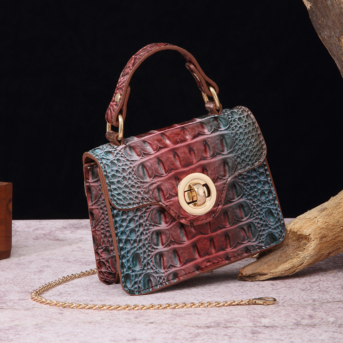 Women's Portable Retro Brahmin Crocodile Pattern Crossbody Bags