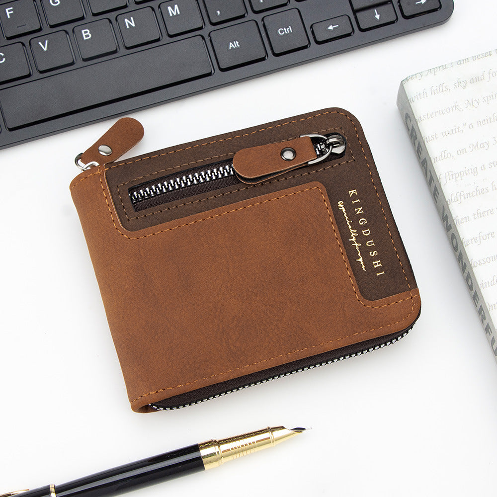 Men's Retro Short Stitching Multiple Slots Zipper Men's Wallet