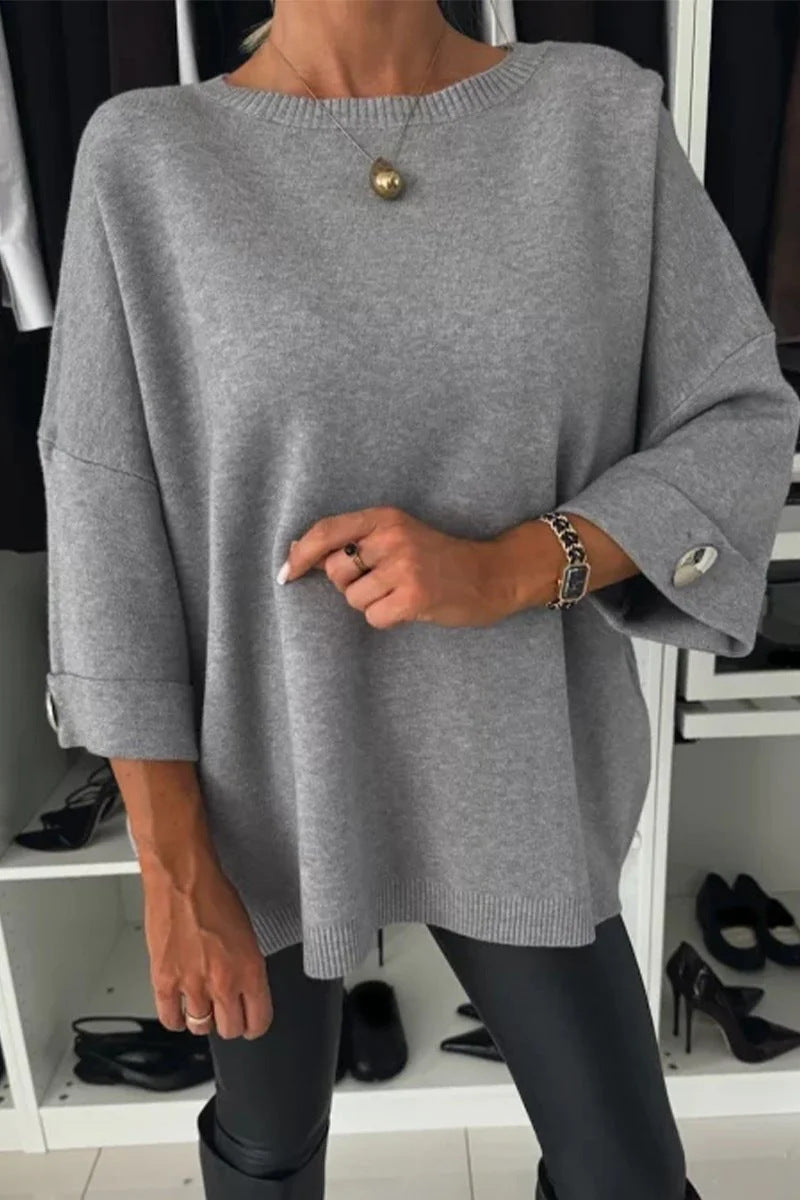 Women's Color Round Neck Shirt With Half Knitwear