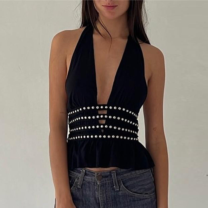 Women's Sexy Hot Nail Deep Halter Style Tops