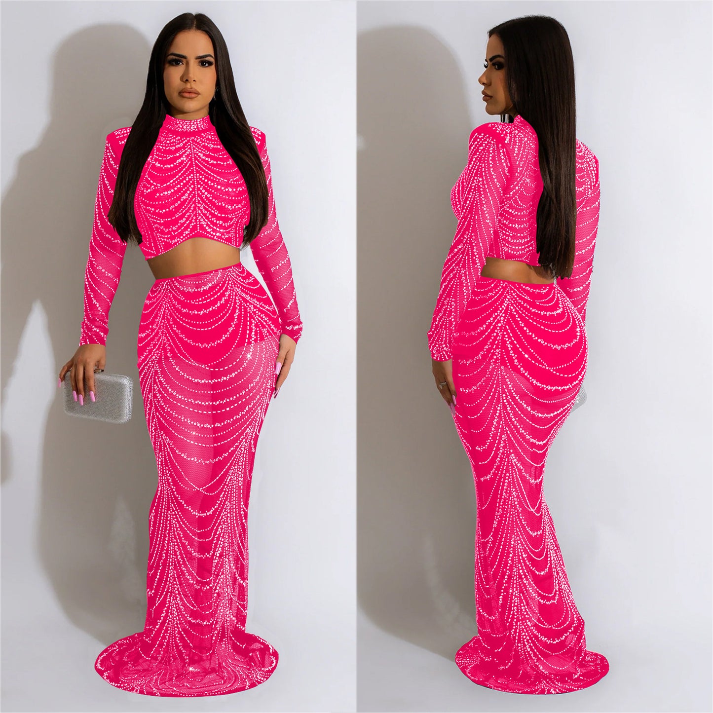 Women's Wear Pure Color Mesh Hot Drilling Suits