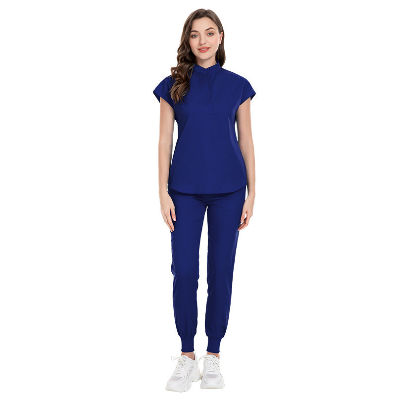Color Medical Scrubbing Nursing Trousers Elastic Stand Collar Jogging Uniform