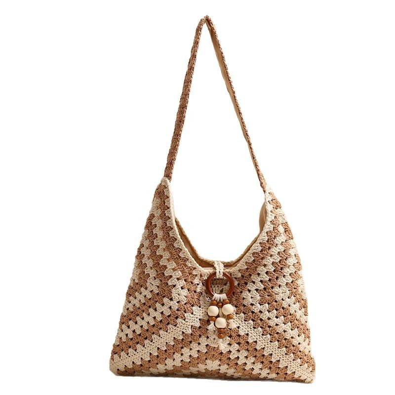 Women's Single Cotton Thread Woven Color Grandmother Shoulder Bags
