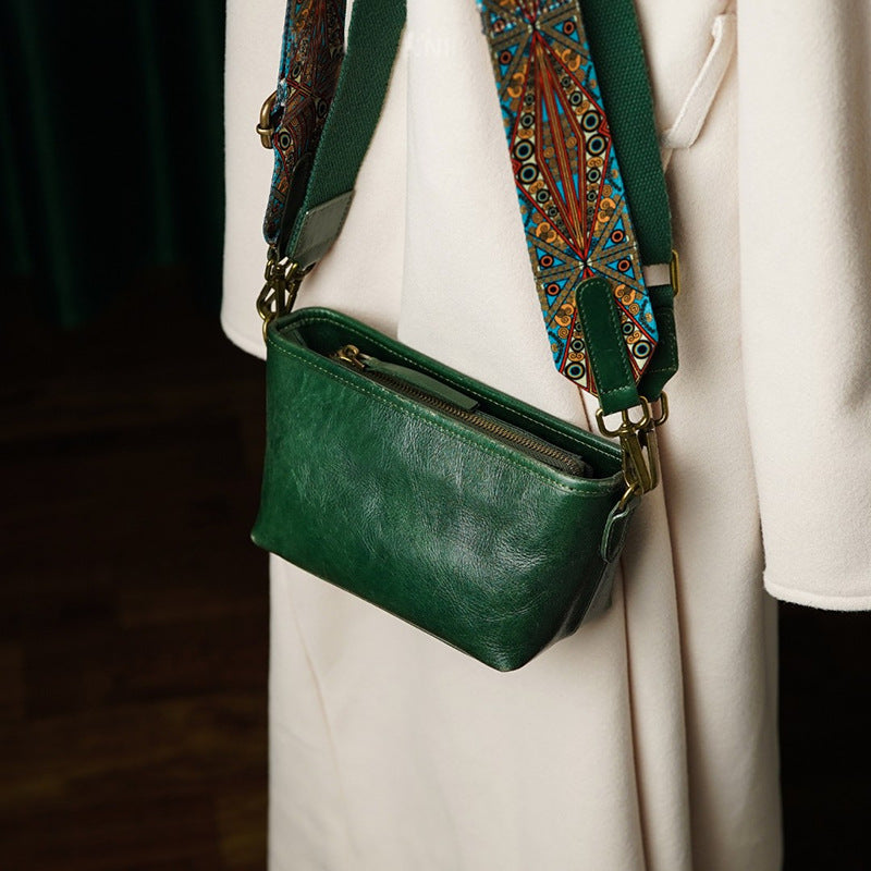 Women's Leather First Layer Cowhide Wide Strap Shoulder Bags