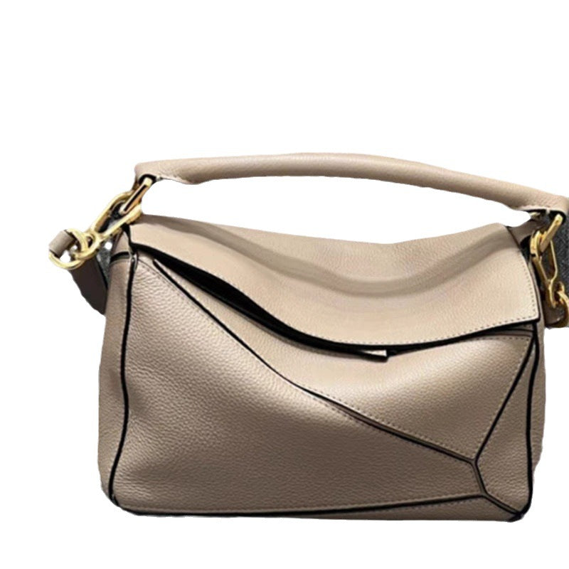 Women's Lychee Pattern Geometric Fashion Portable Leather Shoulder Bags