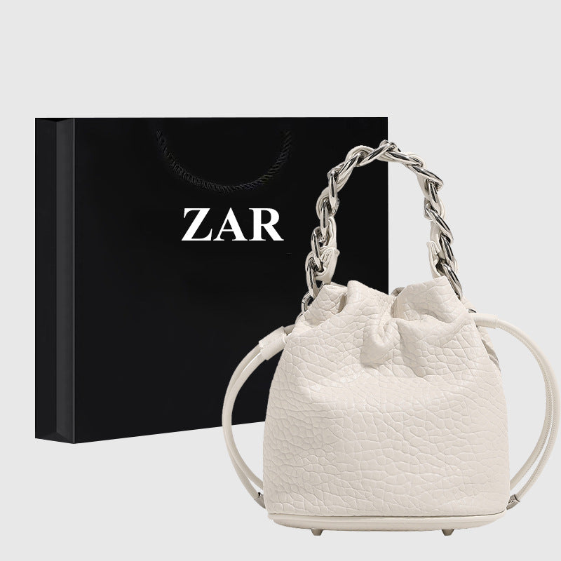 Women's Chain Lychee Pattern Fashion Niche High-grade Soft Bucket Bags
