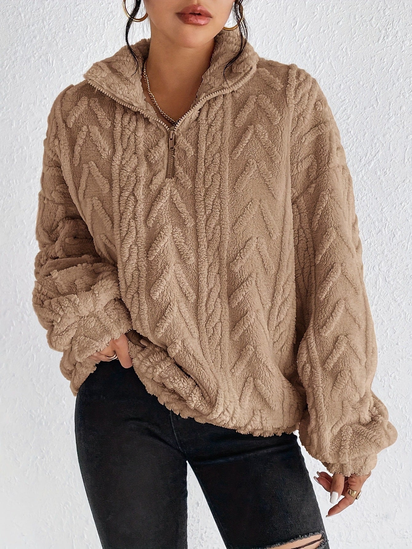 Women's Double-sided Plush Art Casual Zipper Pullover Sweaters