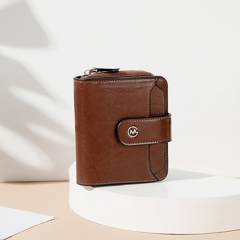 Elegant Women's Fashion Short Cowhide Vintage Card Holder