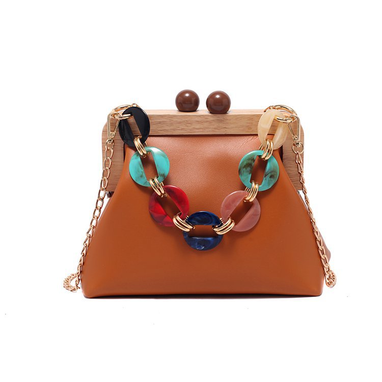 Women's Winter Korean Style Wooden Clip Chain Bags