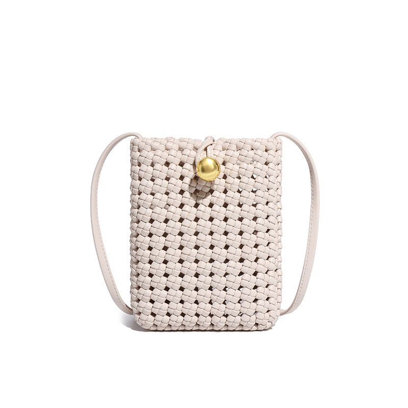 Women's Niche Fashion Hand-woven Hollow Mobile Crossbody Bags