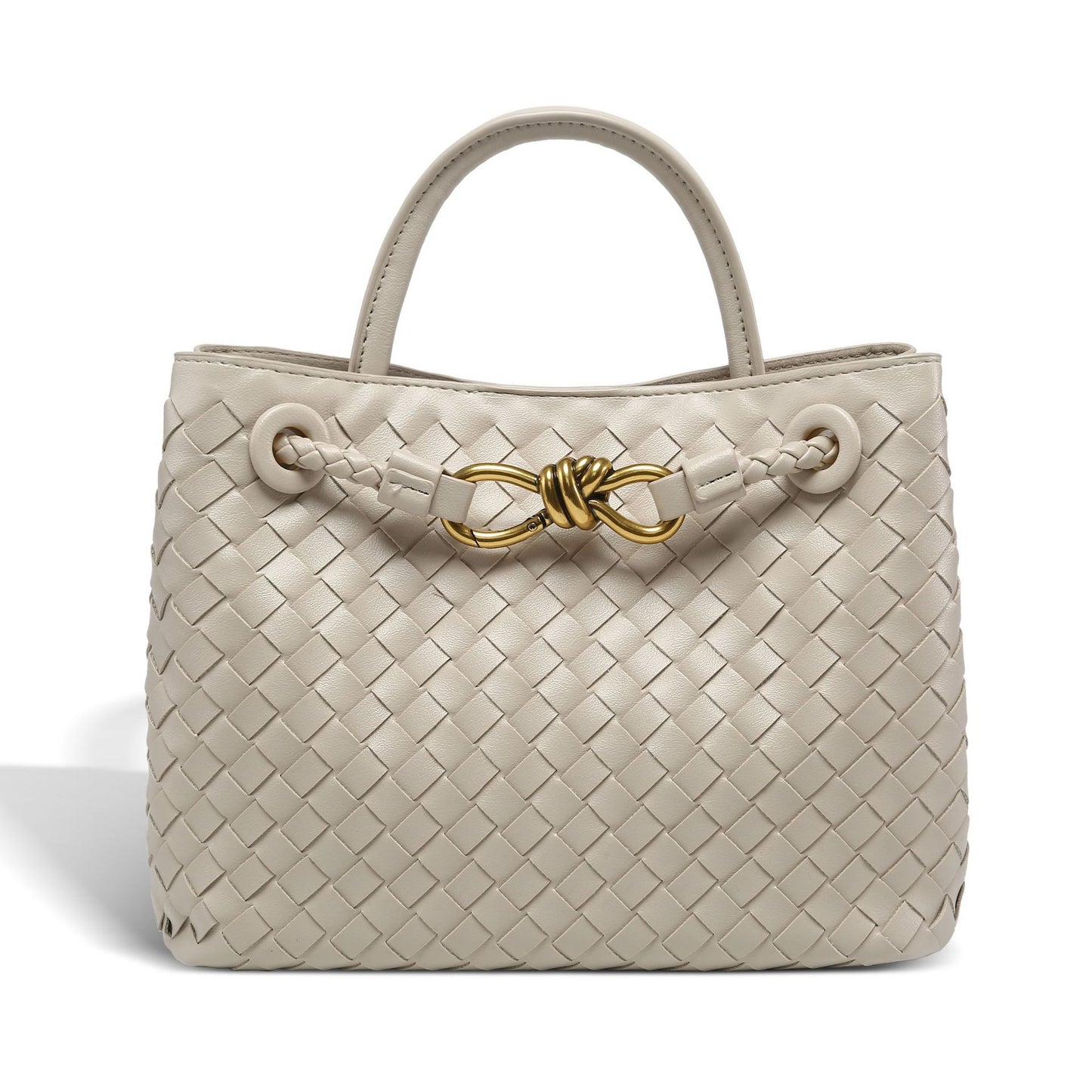 Women's Metal Cord Fastener Woven Portable Large Handbags