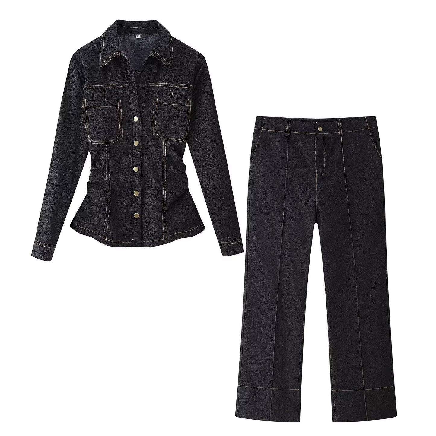Women's Autumn Simple Denim Long-sleeved Lapel Shirt Suits
